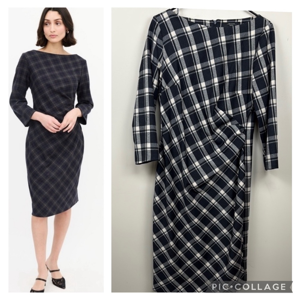 🎀Weekend Max Mara Navy Plaid Midi sheath Dress